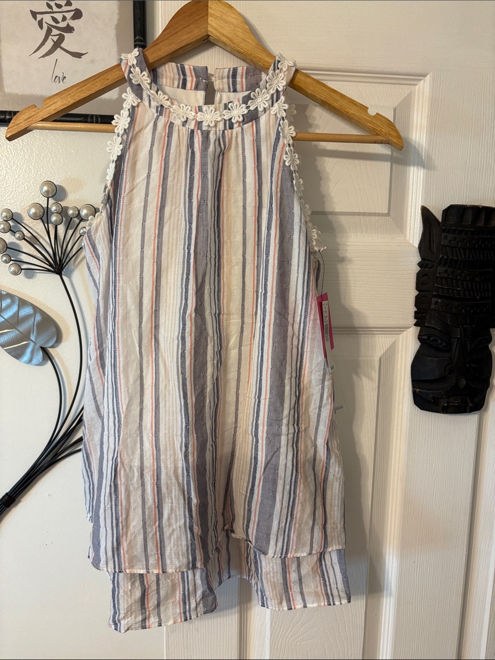 Amy Byer Striped High-Low Halter Skirt - White, Blue & Pink
